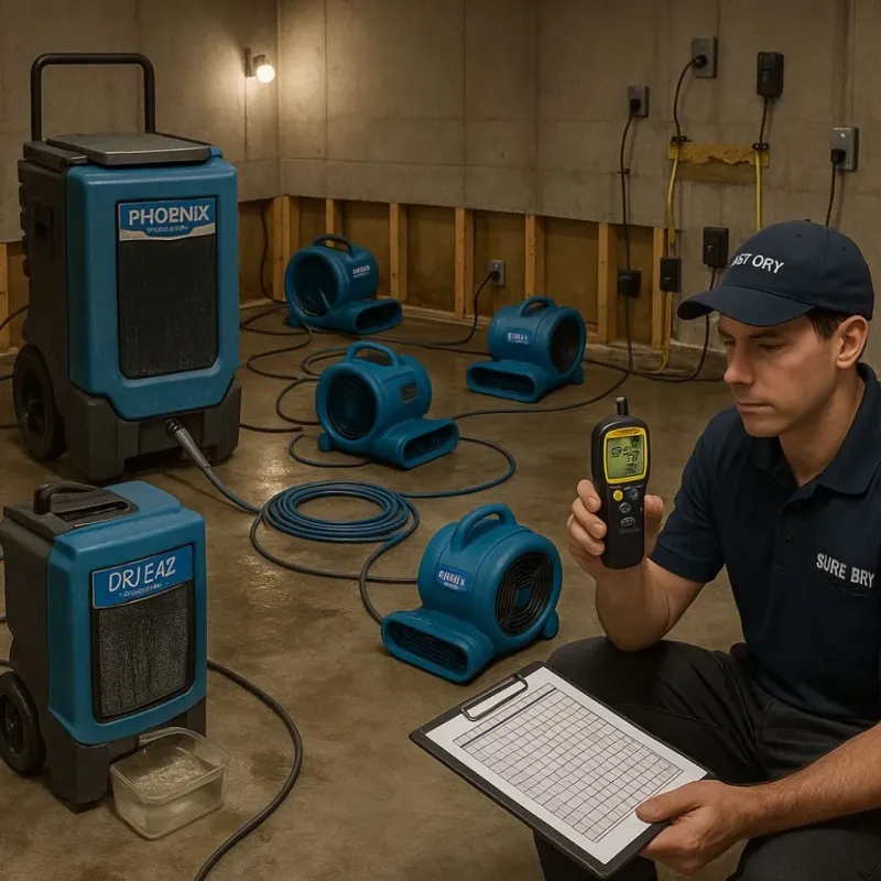 Structural Drying and Dehumidification process in Oakwood Hills, IL